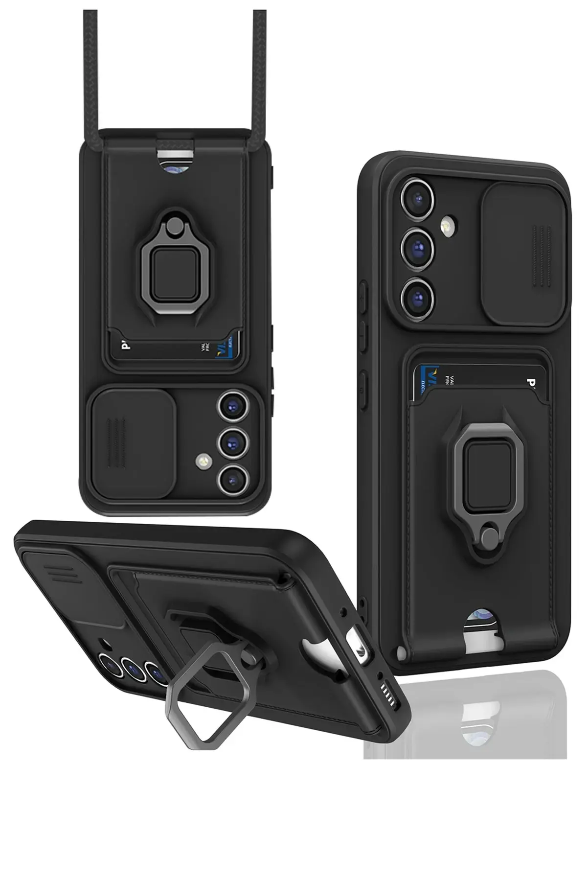 Newface Samsung Galaxy S24 FE Kılıf Zuma Kartvizitli Yüzüklü Silikon - Siyah