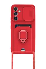 Newface Samsung Galaxy S24 FE Kılıf Zuma Kartvizitli Yüzüklü Silikon - Kırmızı