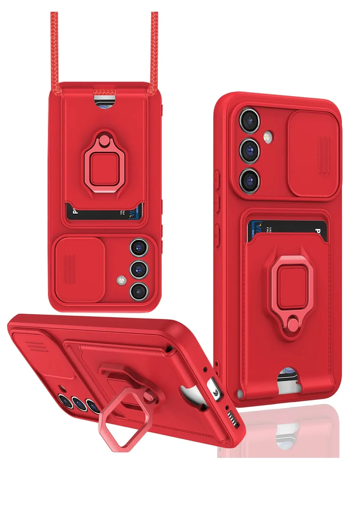 Newface Samsung Galaxy S24 FE Kılıf Zuma Kartvizitli Yüzüklü Silikon - Kırmızı