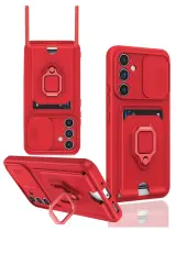 Newface Samsung Galaxy S24 FE Kılıf Zuma Kartvizitli Yüzüklü Silikon - Kırmızı