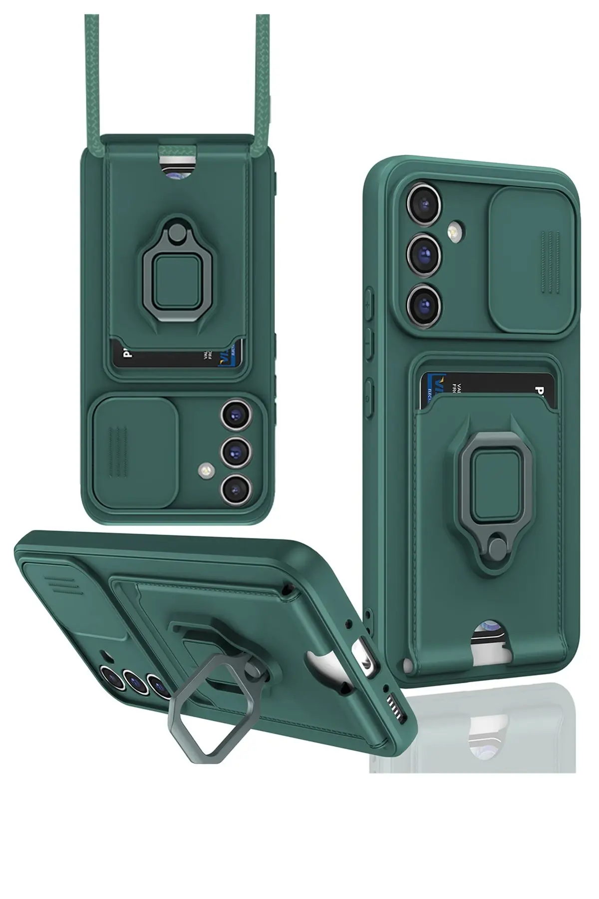 Newface Samsung Galaxy S24 FE Kılıf Zuma Kartvizitli Yüzüklü Silikon - Yeşil