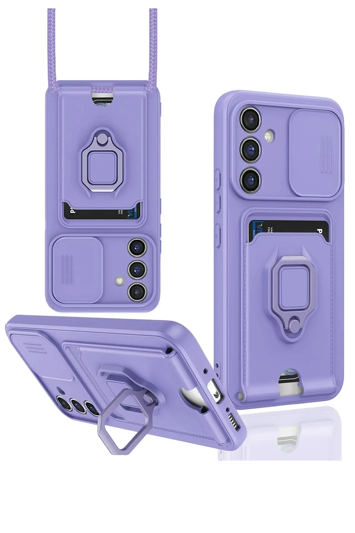 Newface Samsung Galaxy S24 FE Kılıf Zuma Kartvizitli Yüzüklü Silikon - Lila