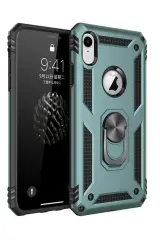 Newface iPhone XR Kılıf Sofya Yüzüklü Silikon Kapak - Yeşil