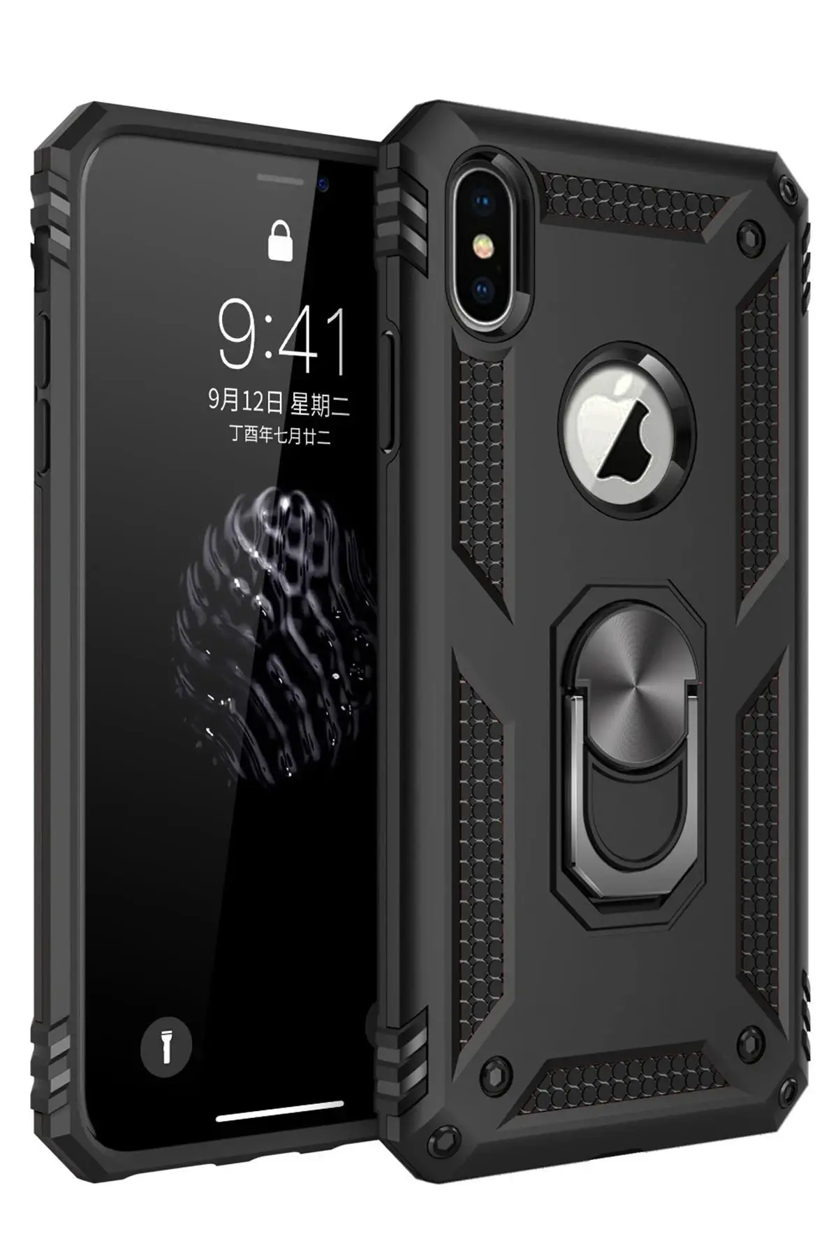 Newface iPhone XS Max Kılıf Sofya Yüzüklü Silikon Kapak - Siyah