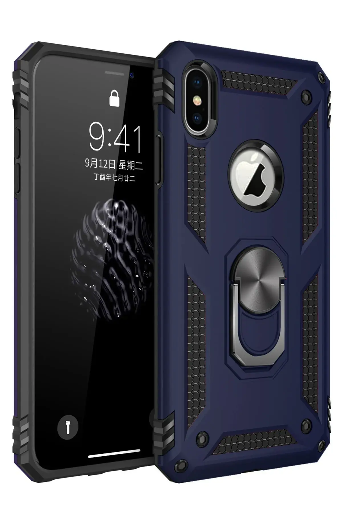 Newface iPhone XS Max Kılıf Sofya Yüzüklü Silikon Kapak - Lacivert