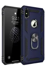 Newface iPhone XS Max Kılıf Sofya Yüzüklü Silikon Kapak - Lacivert