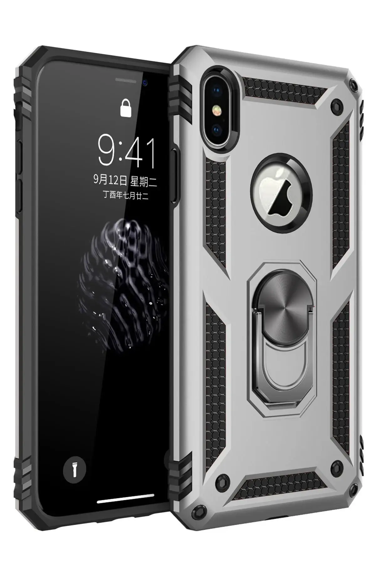 Newface iPhone XS Max Kılıf Sofya Yüzüklü Silikon Kapak - Gümüş