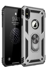 Newface iPhone XS Max Kılıf Sofya Yüzüklü Silikon Kapak - Gümüş