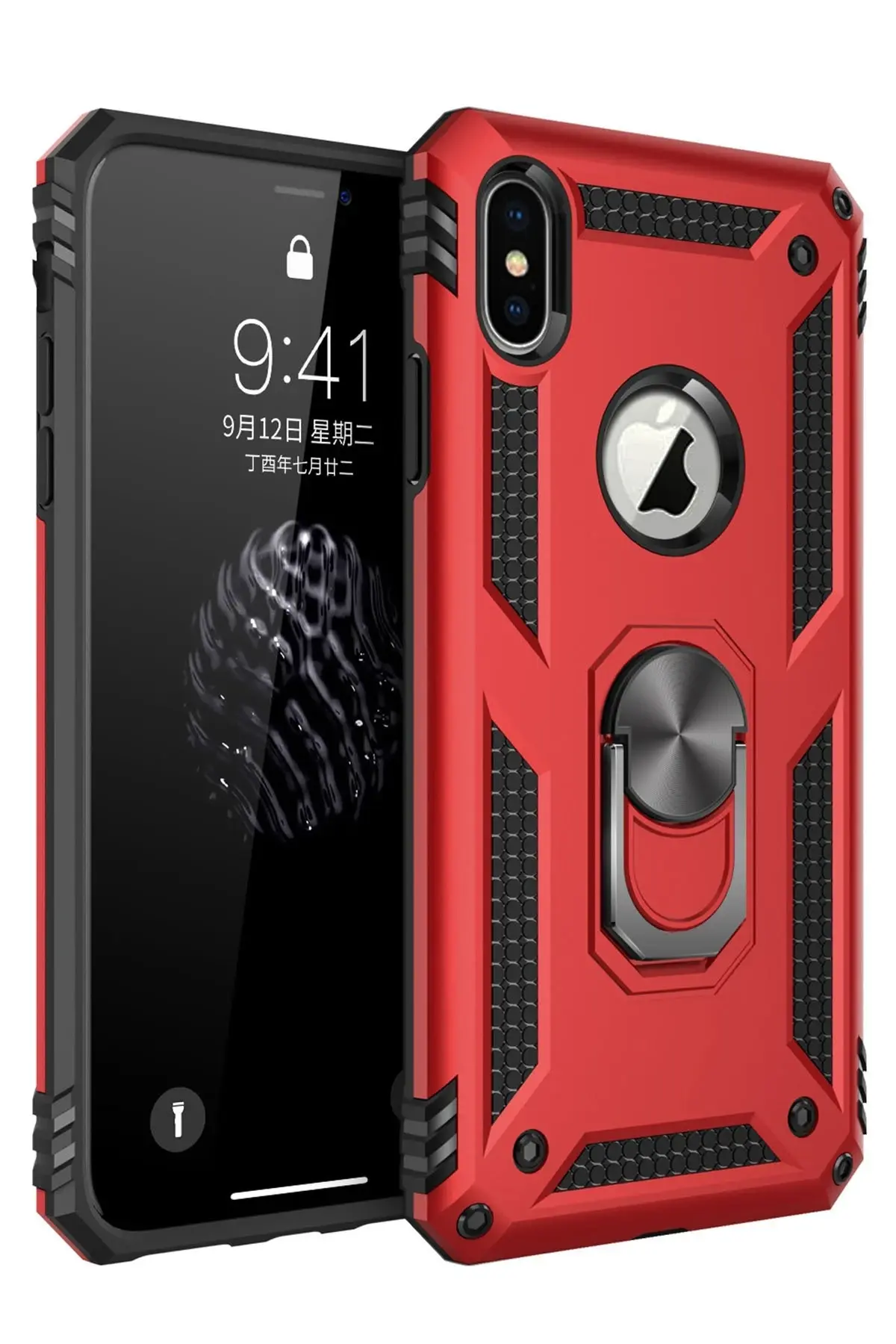 Newface iPhone XS Max Kılıf Sofya Yüzüklü Silikon Kapak - Kırmızı