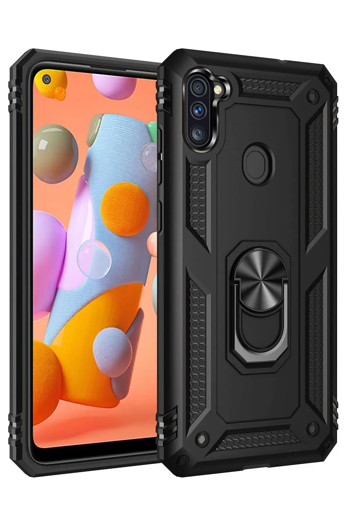 Newface Samsung Galaxy A11 Kılıf Sofya Yüzüklü Silikon Kapak - Siyah