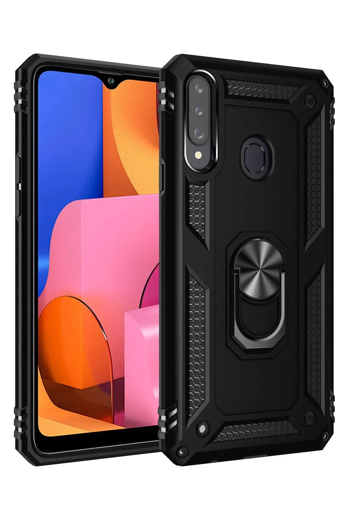 Newface Samsung Galaxy A20S Kılıf Sofya Yüzüklü Silikon Kapak - Siyah