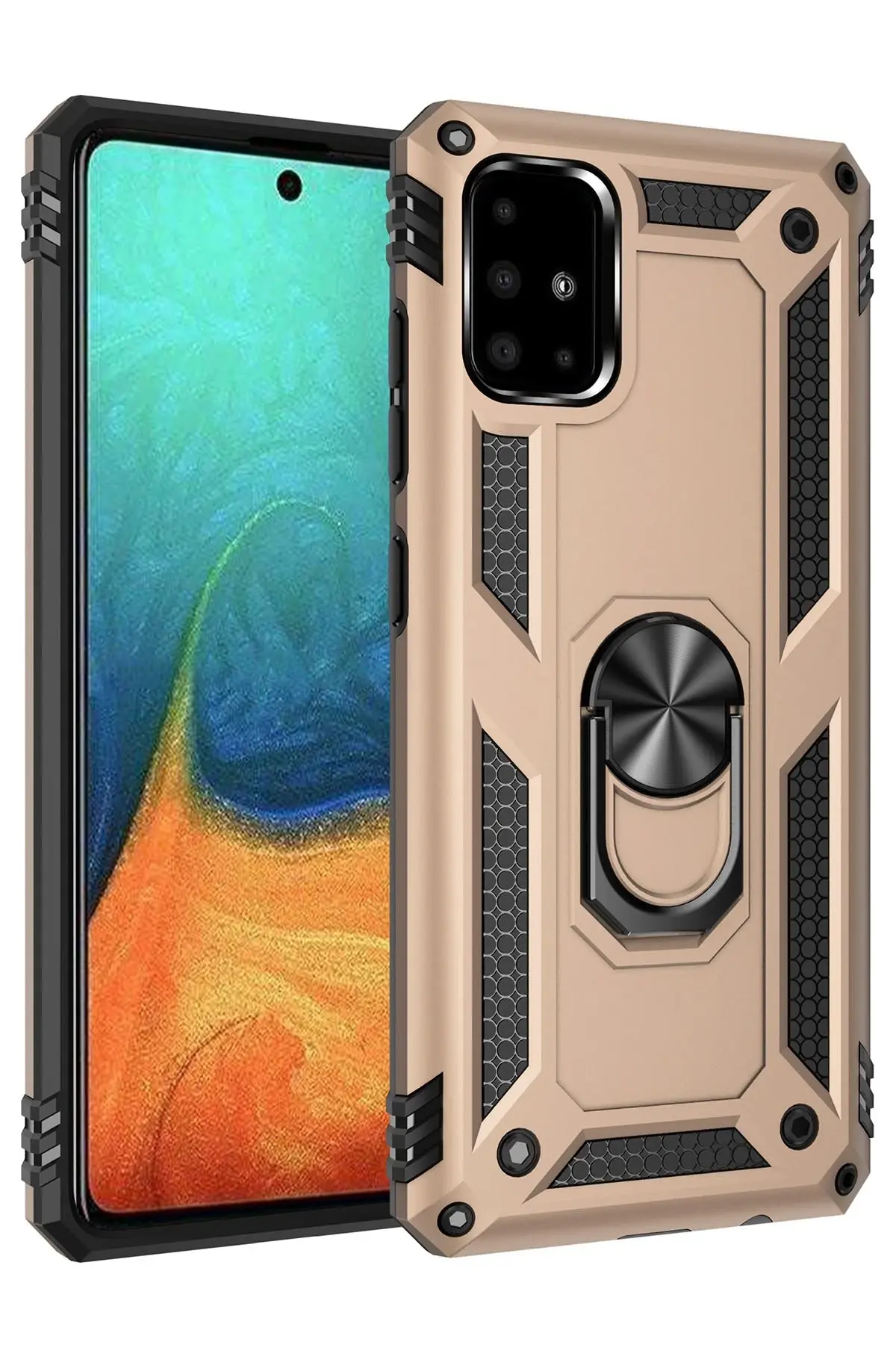 Newface Samsung Galaxy A71 Kılıf Sofya Yüzüklü Silikon Kapak - Gold