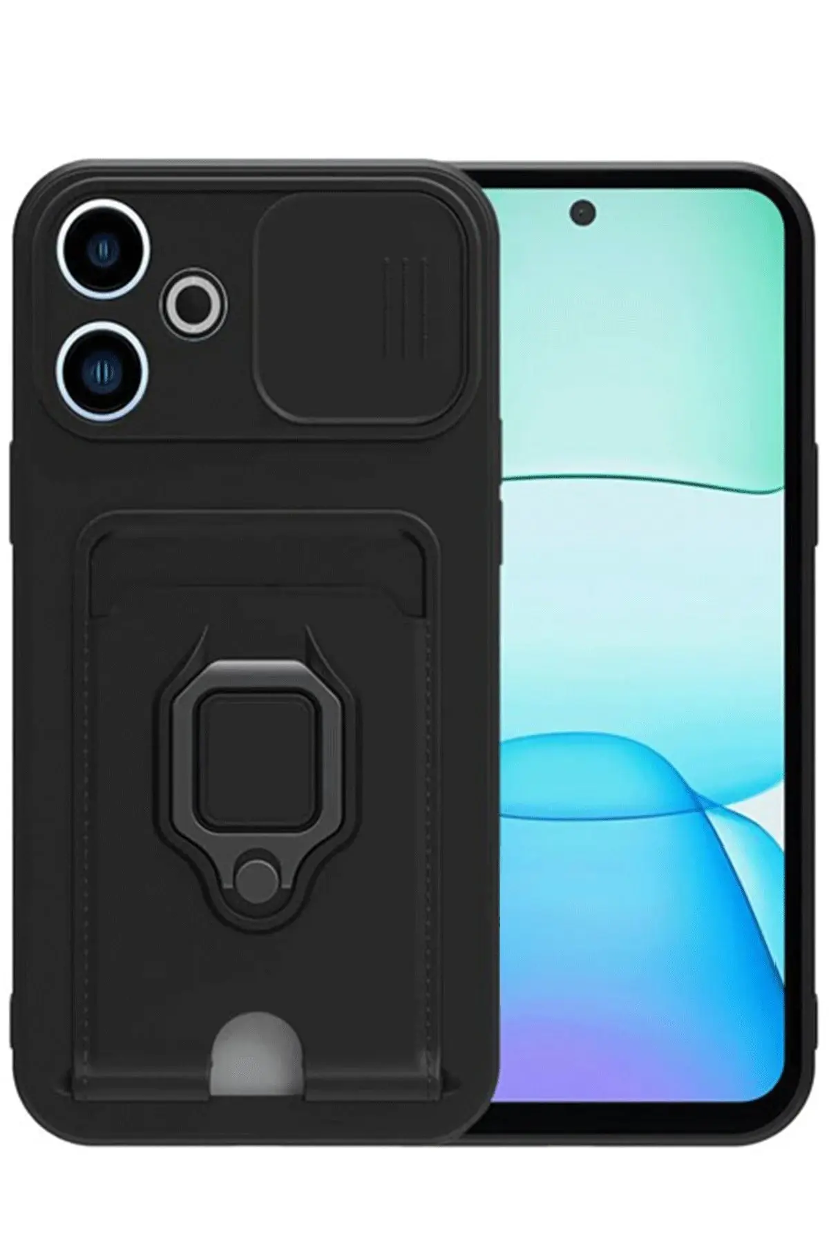 Newface Xiaomi Redmi 13 4G Kılıf Zuma Kartvizitli Yüzüklü Silikon - Siyah