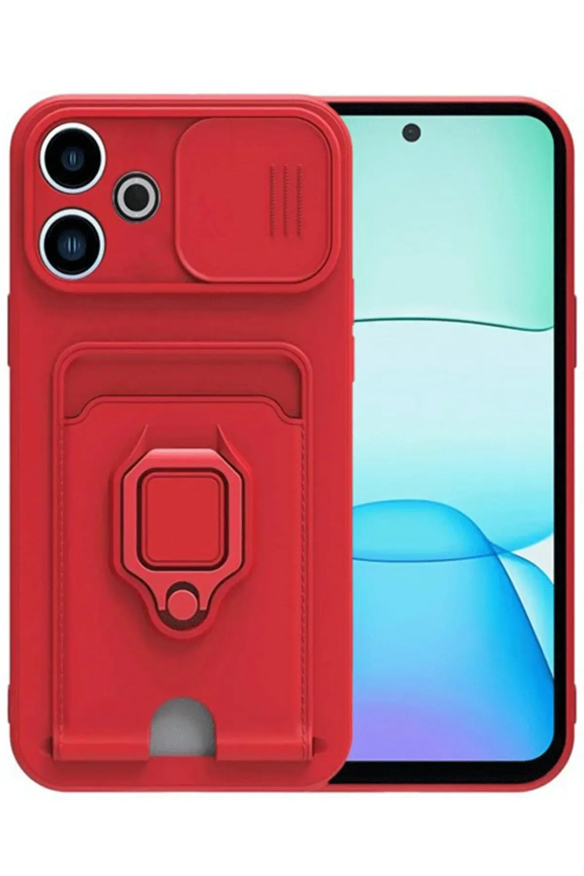 Newface Xiaomi Redmi 13 4G Kılıf Zuma Kartvizitli Yüzüklü Silikon - Kırmızı