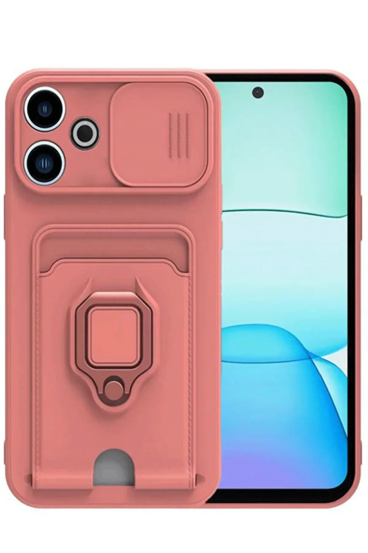 Newface Xiaomi Redmi 13 4G Kılıf Zuma Kartvizitli Yüzüklü Silikon - Pembe