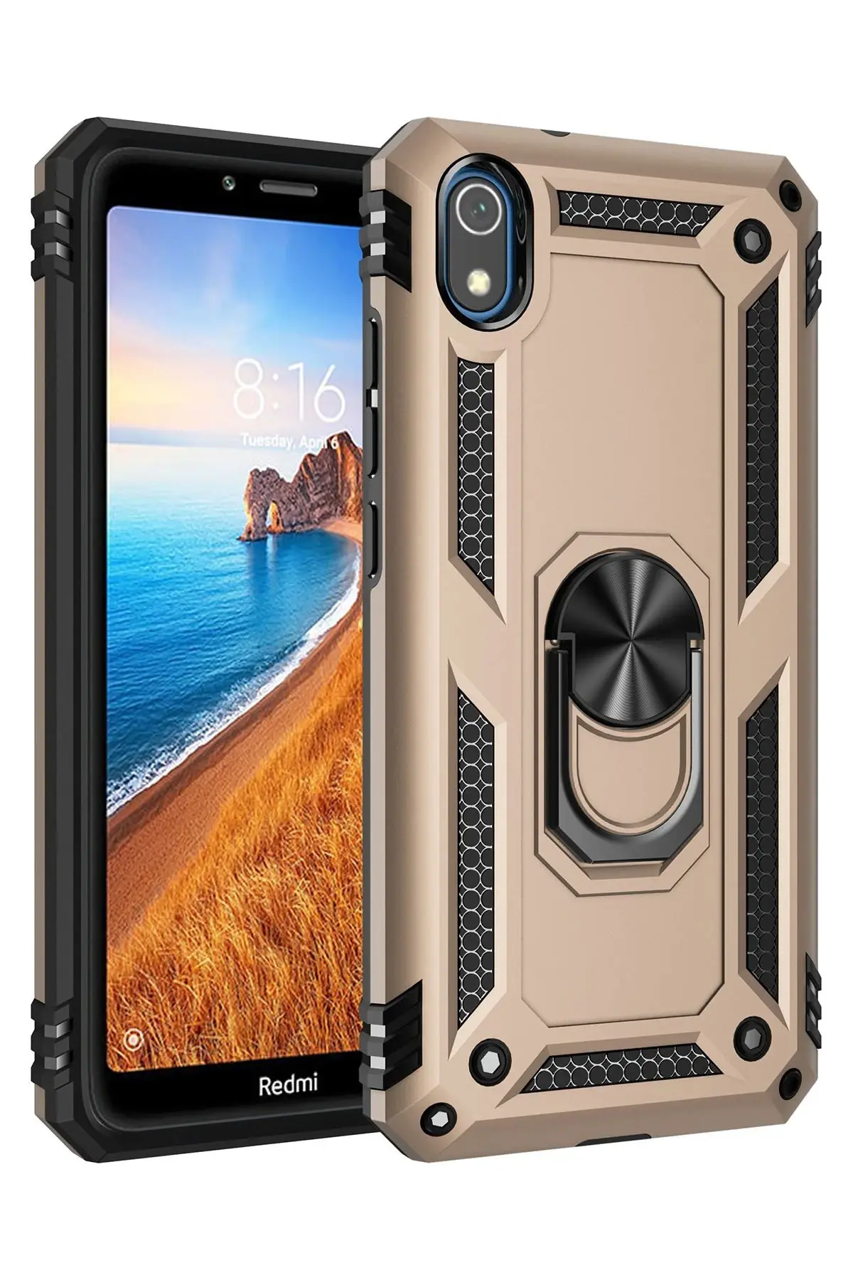 Newface Xiaomi Redmi 7A Kılıf Sofya Yüzüklü Silikon Kapak - Gold