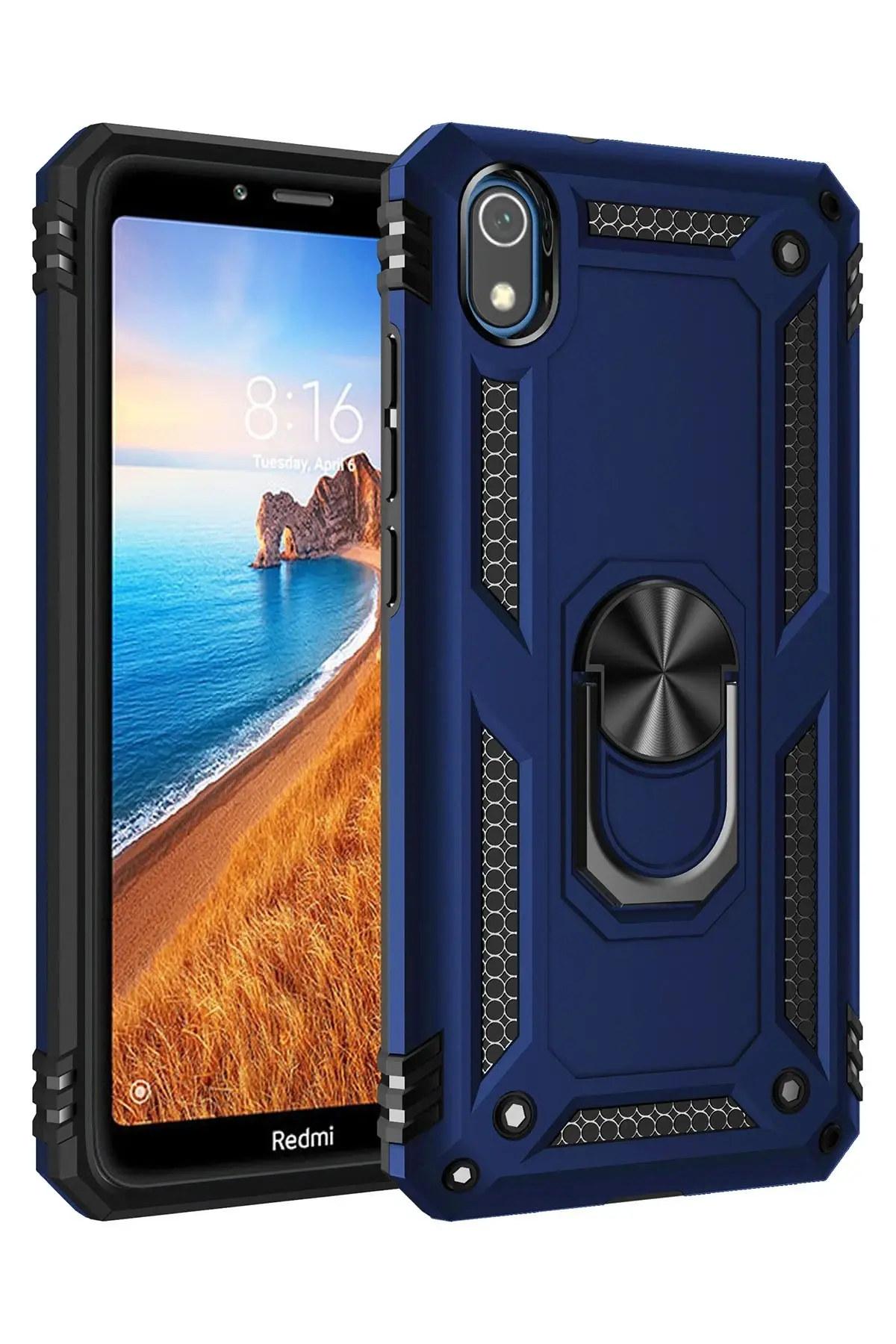 Newface Xiaomi Redmi 7A Kılıf Sofya Yüzüklü Silikon Kapak - Lacivert