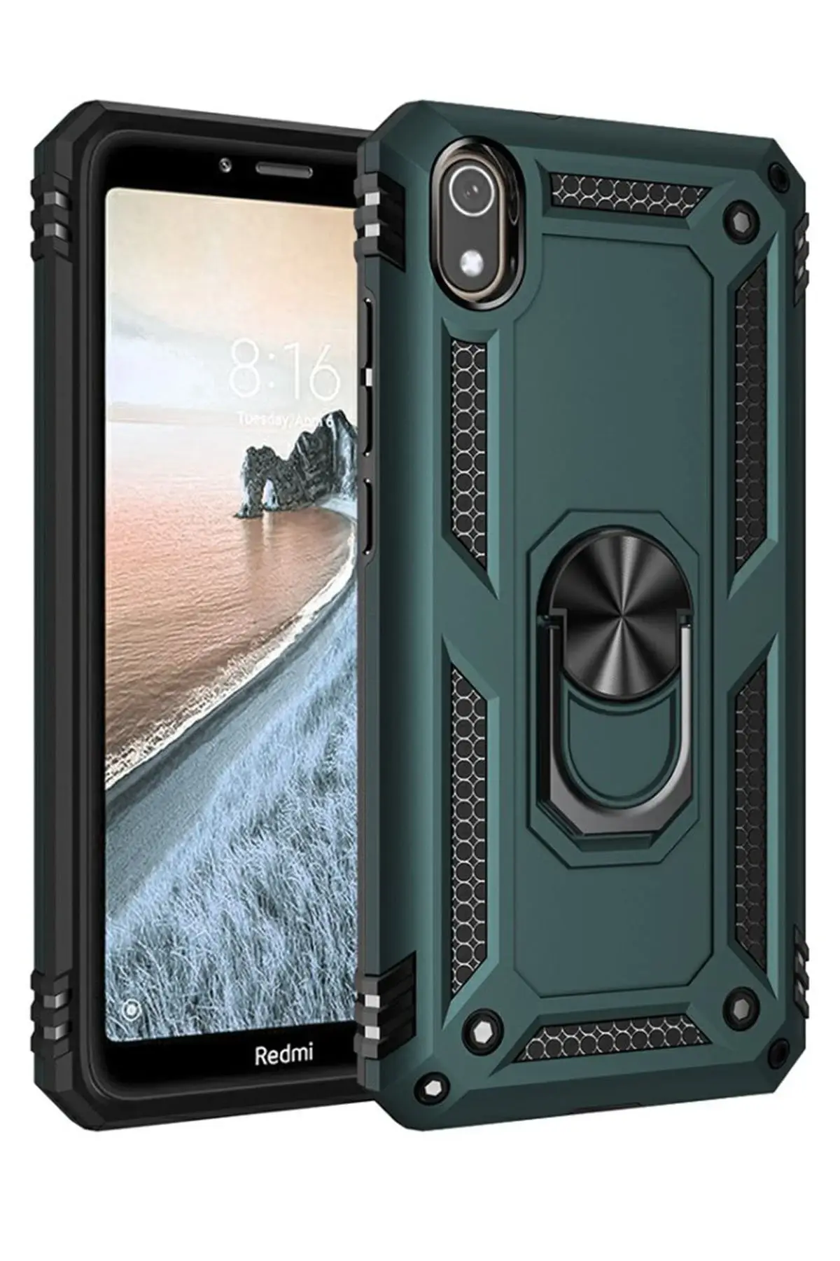 Newface Xiaomi Redmi 7A Kılıf Sofya Yüzüklü Silikon Kapak - Yeşil