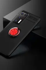 Newface Huawei P40 Kılıf Range Yüzüklü Silikon - Siyah-Kırmızı