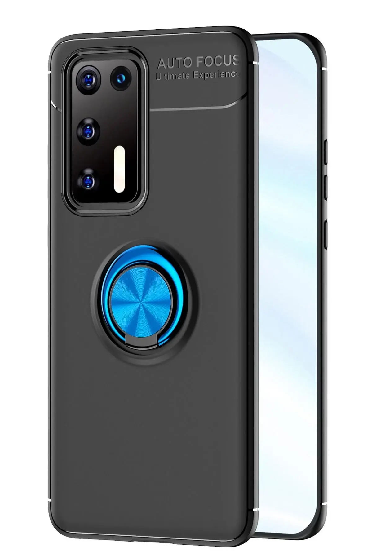 Newface Huawei P40 Kılıf Range Yüzüklü Silikon - Siyah-Mavi