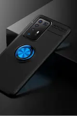 Newface Huawei P40 Pro Kılıf Range Yüzüklü Silikon - Siyah-Mavi